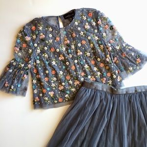 Needle & Thread two piece dusty navy blue